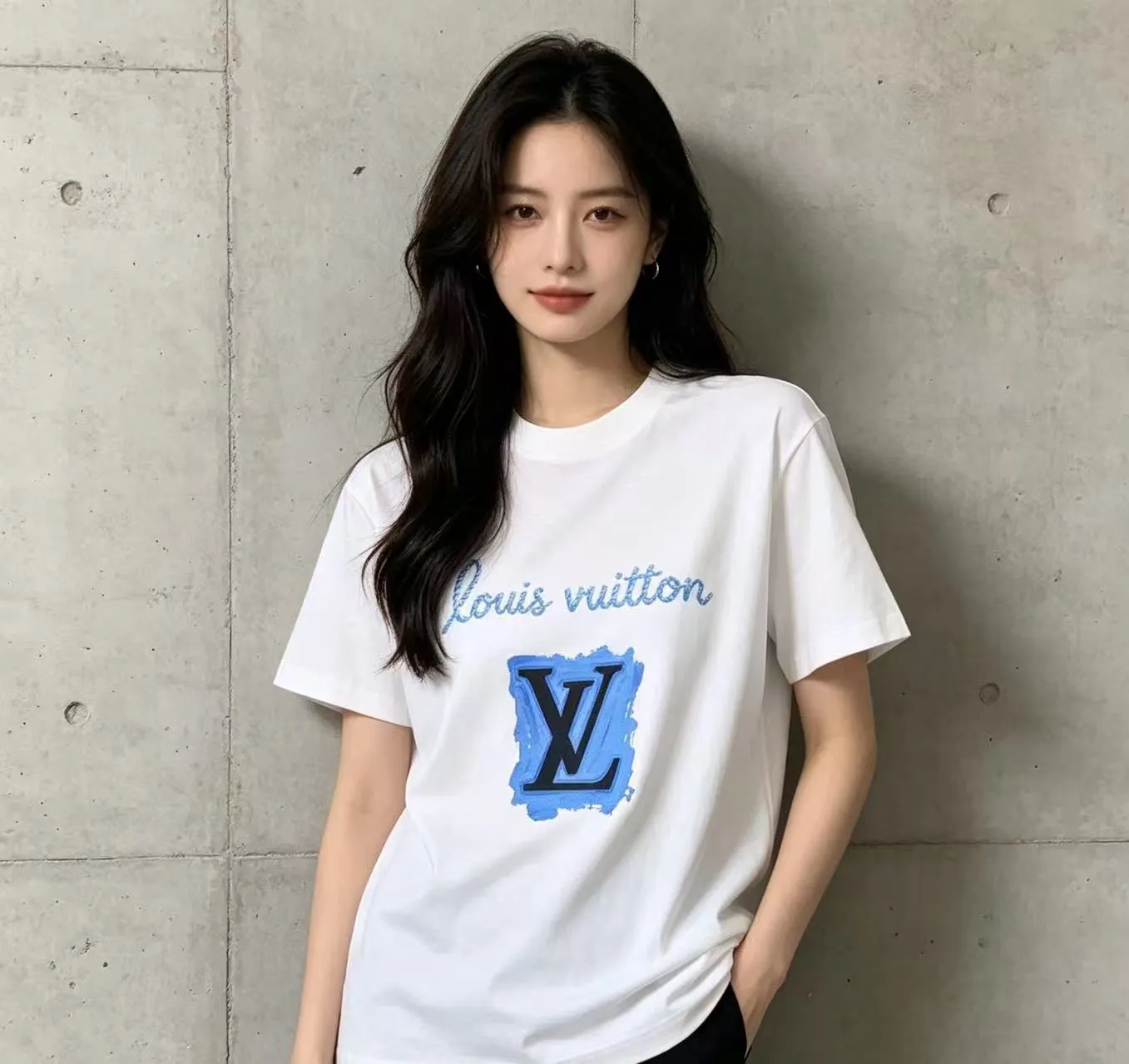 Louis Vuitton/Louis Vuitton blue graffiti LV printed short sleeves